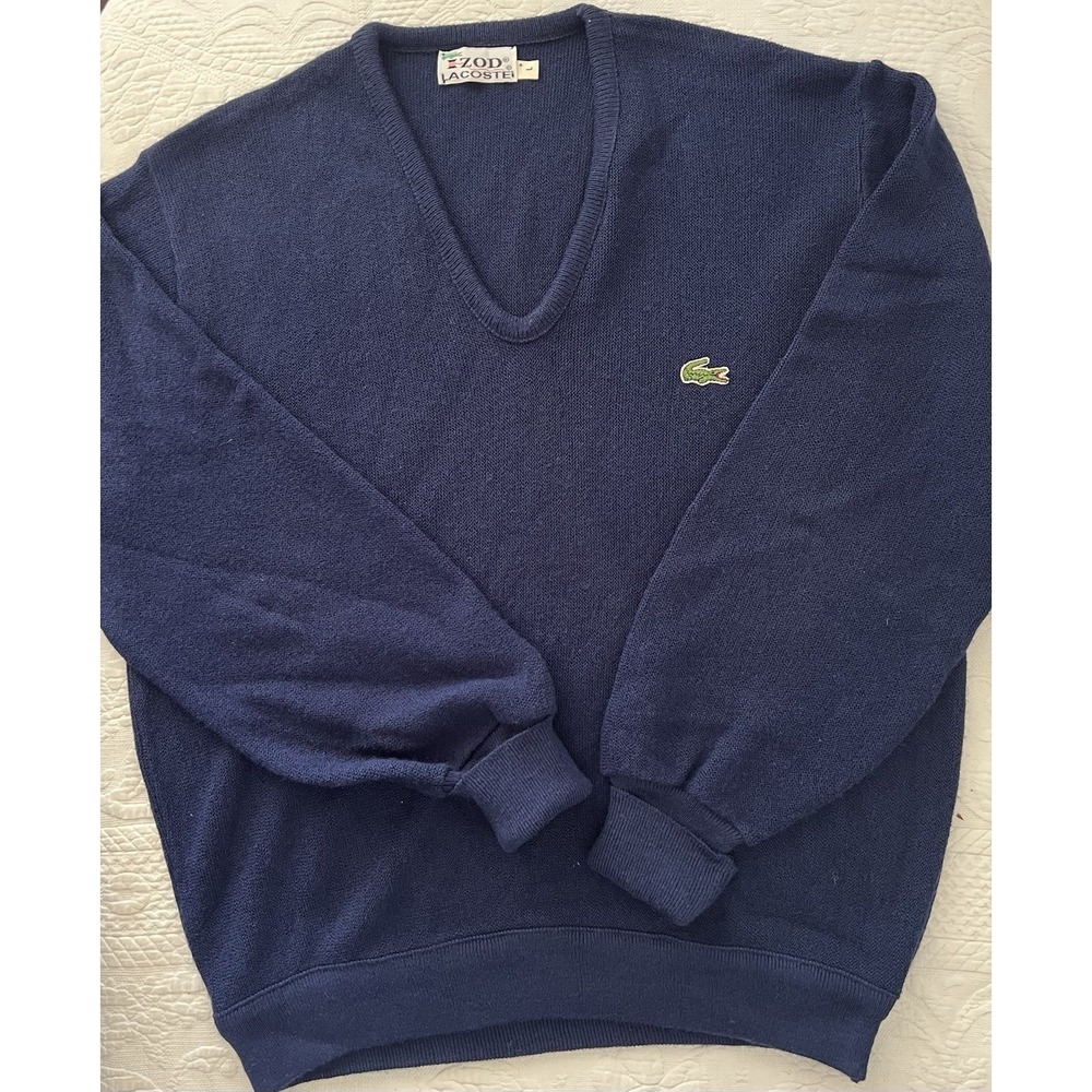 Vintage Izod Lacoste Sweater Mens L Navy Blue V Neck Orlon Acrylic Crocodile